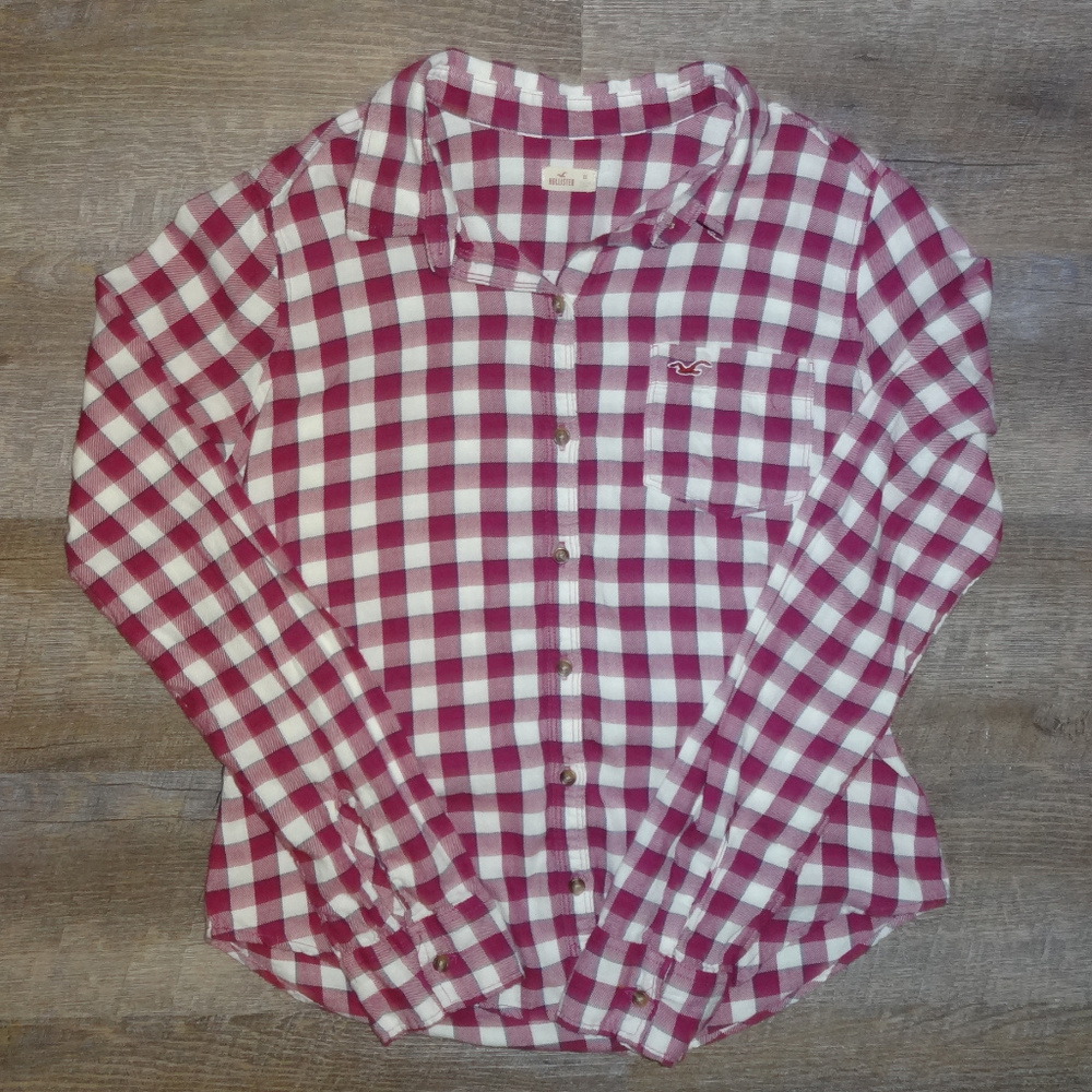 Hollister Plaid Shirt Button Down Pink White Sz XS